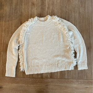 Madewell Women’s Ivory Fringe Crewneck Sweater NWOT